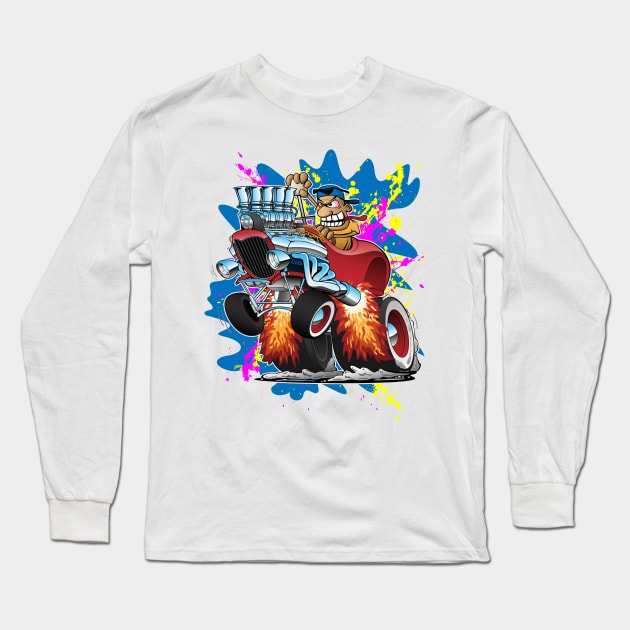 Funny Hot Rod Car Cartoon Long Sleeve T-Shirt by hobrath